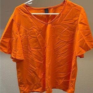 Bright Orange V-Neck Short Sleeve Top